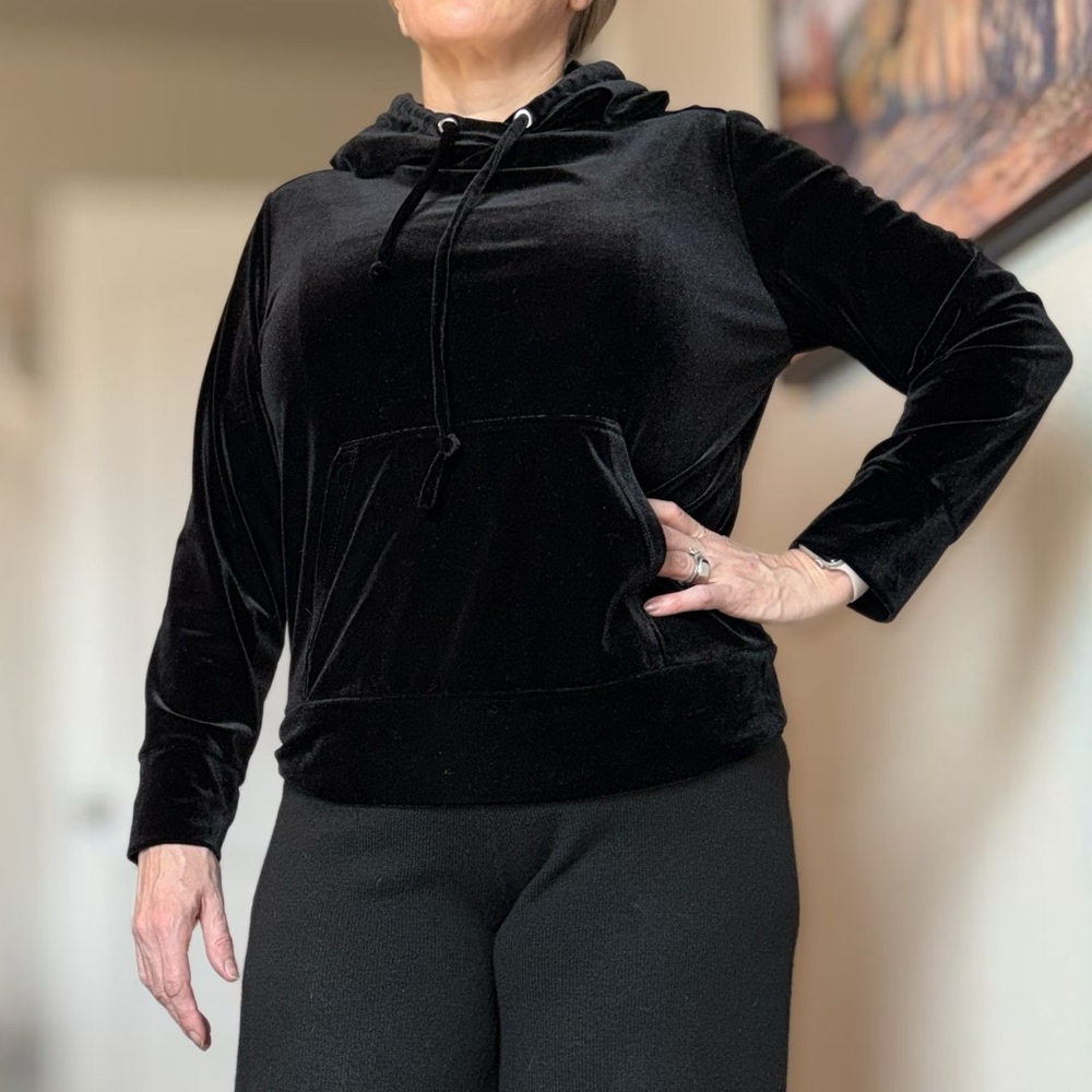 By Stacy London Velvet Black Hoodie - Picture 3 of 13